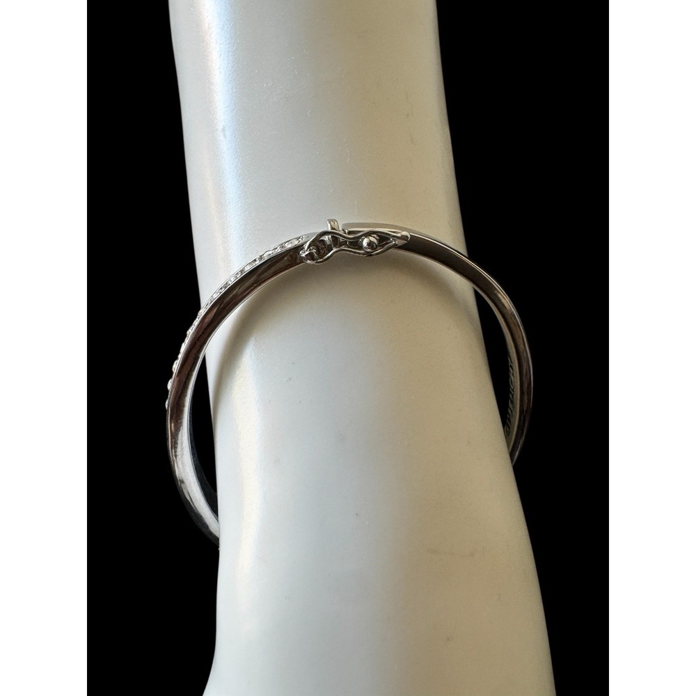 Givenchy Silver Rhinestone Bangle Bracelet Hinged Elegant Understated, Signed - Picture 5 of 8